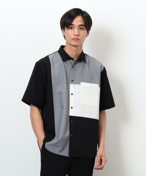 COMME CA ISM / コムサイズム シャツ・ブラウス | ウールライク ショートポイントカラー ブロッキング半袖シャツ | 詳細9