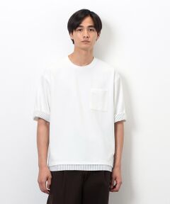 COMME CA ISM / コムサイズム Tシャツ | ストレッチポンチ×ストライプコンビＴシャツ