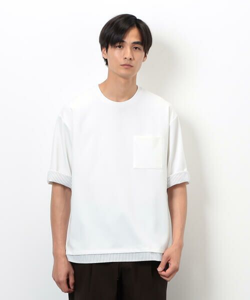 COMME CA ISM / コムサイズム Tシャツ | ストレッチポンチ×ストライプコンビTシャツ | 詳細4