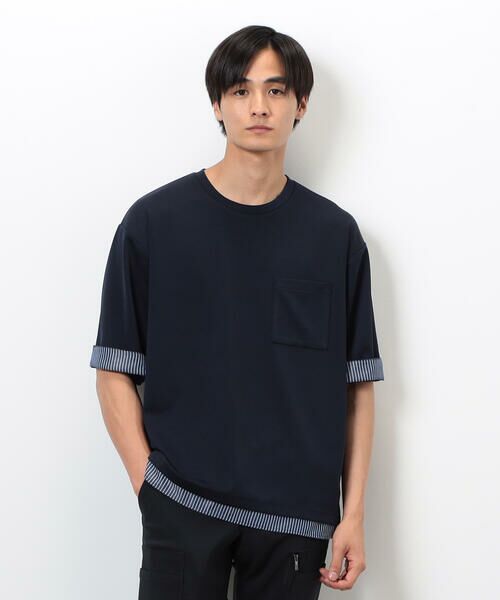 COMME CA ISM / コムサイズム Tシャツ | ストレッチポンチ×ストライプコンビTシャツ | 詳細16