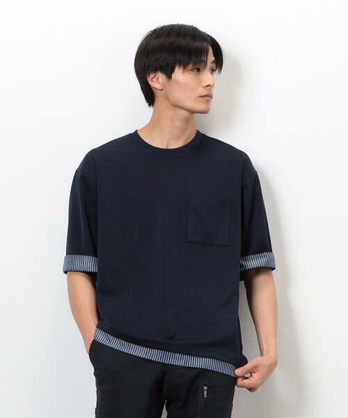 COMME CA ISM / コムサイズム Tシャツ | ストレッチポンチ×ストライプコンビTシャツ | 詳細17