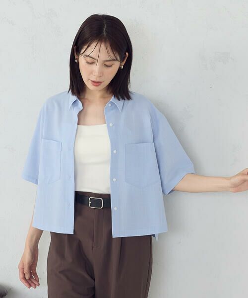 COMME CA ISM/コムサイズム クロップド 半袖シャツ サックス L COMME CA ISM/コムサイズム クロップド 半袖シャツ サックス L