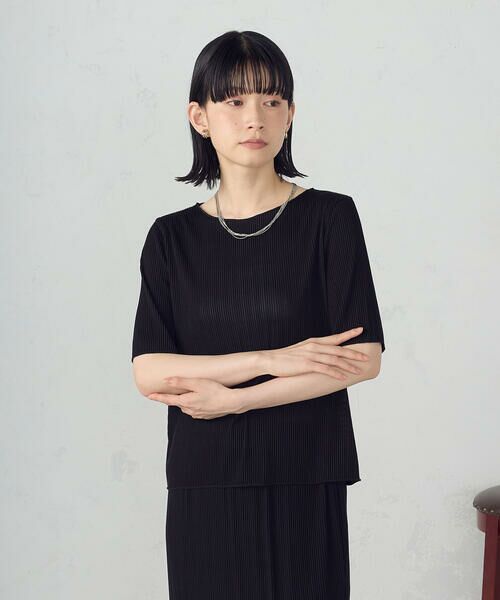 COMME CA ISM / コムサイズム カットソー | ジャカードプリーツ ベーシックＴシャツ / セットアップ対応 | 詳細4