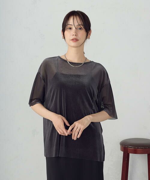 COMME CA ISM/コムサイズム シアーベロア Tシャツ チャコール L COMME CA ISM/コムサイズム シアーベロア Tシャツ チャコール L