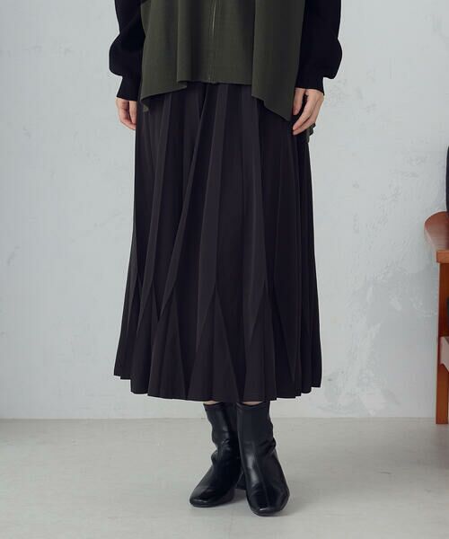 COMME CA ISM / コムサイズム ロング・マキシ丈スカート | トランスフォーム プリーツスカート(ブラック)