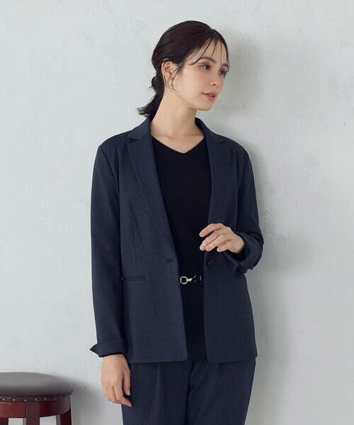 COMME CA ISM/コムサイズム 【ウォッシャブル】メランジジャージ＆ナイロンレーヨンポンチ テーラードジャケット ネイビー XL