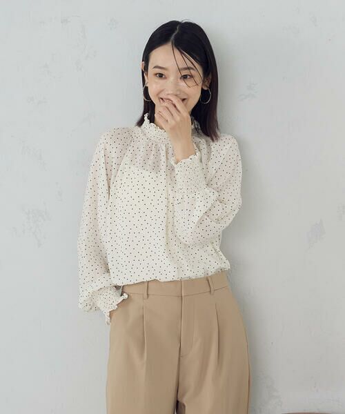 COMME CA ISM / コムサイズム シャツ・ブラウス | シャーリングブラウス(ホワイト×ブラック)