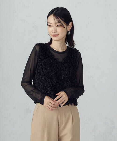 COMME CA ISM / コムサイズム ベスト | 【セットアイテム】フリンジベスト+シアーインナー(ブラック)