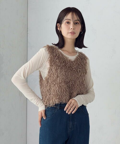 COMME CA ISM / コムサイズム ベスト | 【セットアイテム】フリンジベスト+シアーインナー(ブラウン)