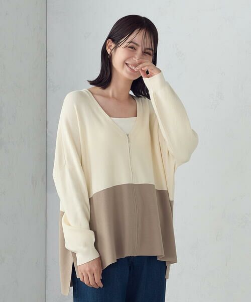COMME CA ISM / コムサイズム カーディガン・ボレロ | バイカラー ポンチョカーディガン | 詳細3