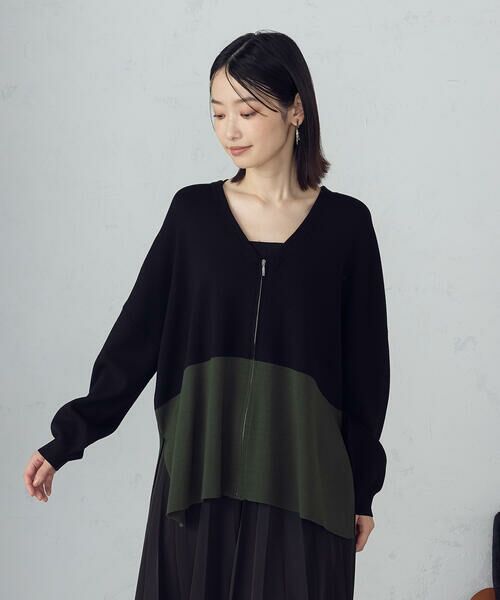 COMME CA ISM / コムサイズム カーディガン・ボレロ | バイカラー ポンチョカーディガン(ブラック)