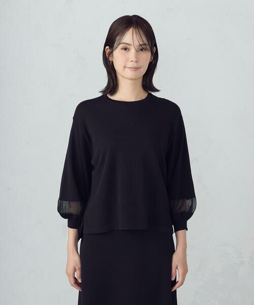 COMME CA ISM / コムサイズム ニット・セーター | シアー切り替え７分袖ニット / セットアップ対応 | 詳細4