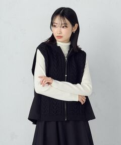 COMME CA ISM / コムサイズム ベスト | ケーブルニット×タフタジレ