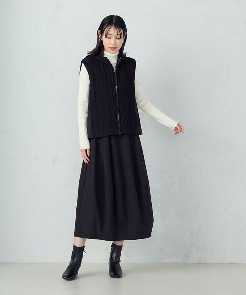 COMME CA ISM / コムサイズム ベスト | ケーブルニット×タフタジレ | 詳細1