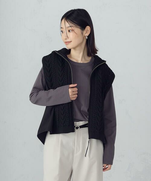 COMME CA ISM / コムサイズム ベスト | ケーブルニット×タフタジレ | 詳細13