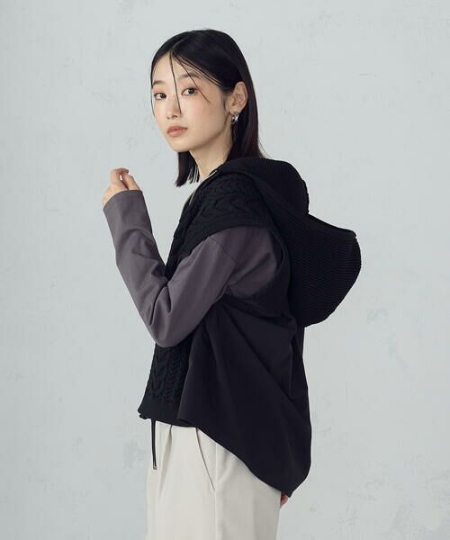COMME CA ISM / コムサイズム ベスト | ケーブルニット×タフタジレ | 詳細14
