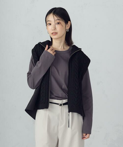 COMME CA ISM / コムサイズム ベスト | ケーブルニット×タフタジレ | 詳細15
