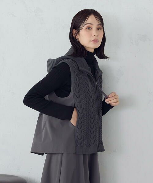 COMME CA ISM / コムサイズム ベスト | ケーブルニット×タフタジレ | 詳細22