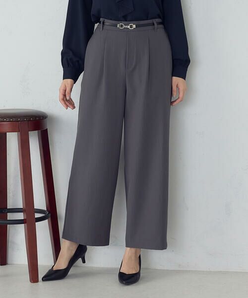 COMME CA ISM/コムサイズム 【美しいベーシックパンツ】ポリエステルレーヨンストレッチ ワイドパンツ チャコール XS COMME CA ISM/コムサイズム 【美しいベーシックパンツ】ポリエステルレーヨンストレッチ ワイドパンツ チャコール XS