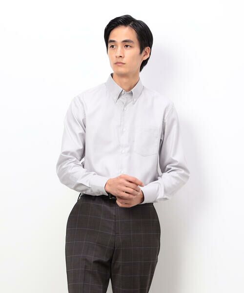 COMME CA ISM/コムサイズム コンパクト千鳥柄 釦ダウンドレスシャツ グレー M COMME CA ISM/コムサイズム コンパクト千鳥柄 釦ダウンドレスシャツ グレー M