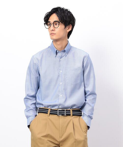 COMME CA ISM/コムサイズム コンパクト千鳥柄 釦ダウンドレスシャツ ブルー L COMME CA ISM/コムサイズム コンパクト千鳥柄 釦ダウンドレスシャツ ブルー L