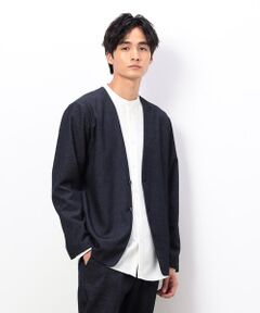 COMME CA ISM / コムサイズム ノーカラージャケット | 【セットアップ対応】デニムライクストレッチ ノーカラージャケット