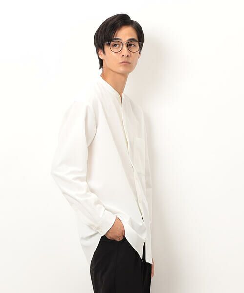 COMME CA ISM/コムサイズム ウールライク バンドカラー 長袖シャツ ホワイト S COMME CA ISM/コムサイズム ウールライク バンドカラー 長袖シャツ ホワイト S