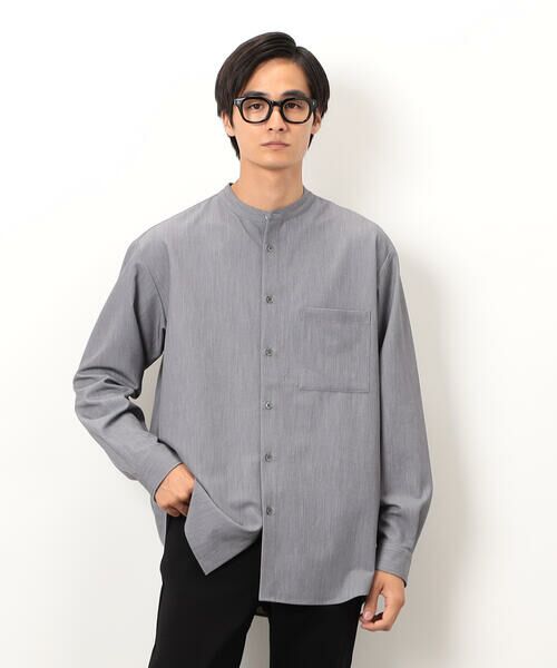 COMME CA ISM/コムサイズム ウールライク バンドカラー 長袖シャツ グレー L COMME CA ISM/コムサイズム ウールライク バンドカラー 長袖シャツ グレー L