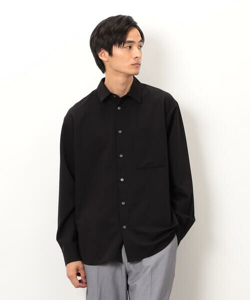 COMME CA ISM/コムサイズム ウールライク ショートポイントカラー 長袖シャツ ブラック M COMME CA ISM/コムサイズム ウールライク ショートポイントカラー 長袖シャツ ブラック M