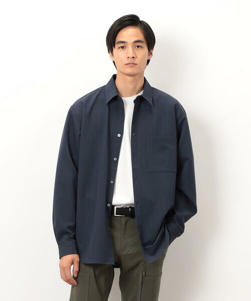 COMME CA ISM/コムサイズム ウールライク ショートポイントカラー 長袖シャツ ネイビー M COMME CA ISM/コムサイズム ウールライク ショートポイントカラー 長袖シャツ ネイビー M