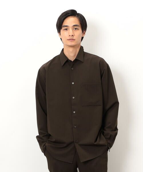 COMME CA ISM/コムサイズム ウールライク ショートポイントカラー 長袖シャツ ブラウン M COMME CA ISM/コムサイズム ウールライク ショートポイントカラー 長袖シャツ ブラウン M