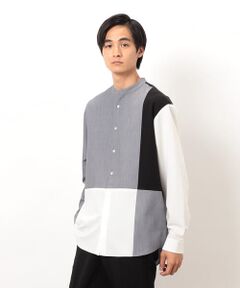 COMME CA ISM / コムサイズム シャツ・ブラウス | ウールライク バンドカラーブロッキング 長袖シャツ