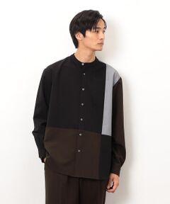 COMME CA ISM / コムサイズム シャツ・ブラウス | ウールライク バンドカラーブロッキング 長袖シャツ