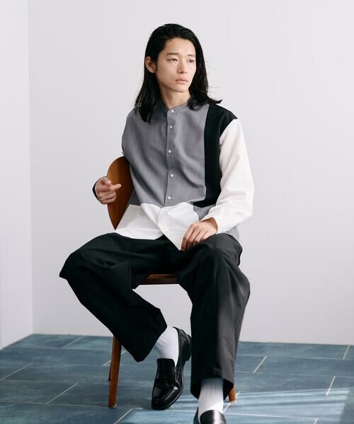 COMME CA ISM / コムサイズム シャツ・ブラウス | ウールライク バンドカラーブロッキング 長袖シャツ | 詳細1