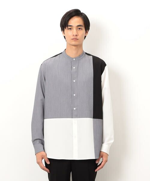 COMME CA ISM / コムサイズム シャツ・ブラウス | ウールライク バンドカラーブロッキング 長袖シャツ | 詳細7