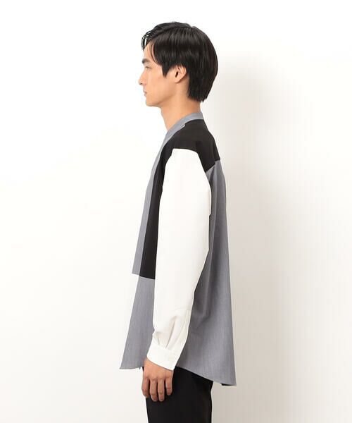 COMME CA ISM / コムサイズム シャツ・ブラウス | ウールライク バンドカラーブロッキング 長袖シャツ | 詳細8