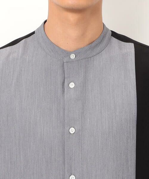 COMME CA ISM / コムサイズム シャツ・ブラウス | ウールライク バンドカラーブロッキング 長袖シャツ | 詳細10