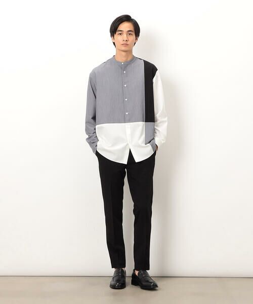 COMME CA ISM / コムサイズム シャツ・ブラウス | ウールライク バンドカラーブロッキング 長袖シャツ | 詳細2
