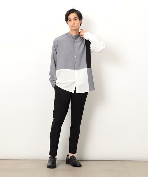 COMME CA ISM / コムサイズム シャツ・ブラウス | ウールライク バンドカラーブロッキング 長袖シャツ | 詳細4