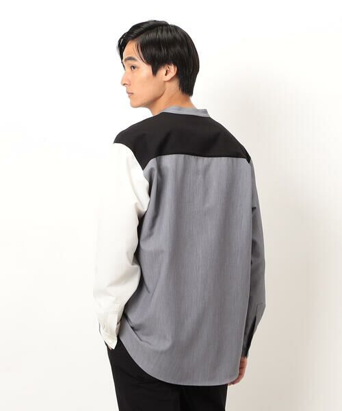 COMME CA ISM / コムサイズム シャツ・ブラウス | ウールライク バンドカラーブロッキング 長袖シャツ | 詳細5