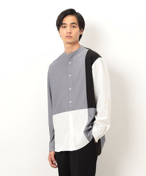 COMME CA ISM / コムサイズム シャツ・ブラウス | ウールライク バンドカラーブロッキング 長袖シャツ | 詳細6