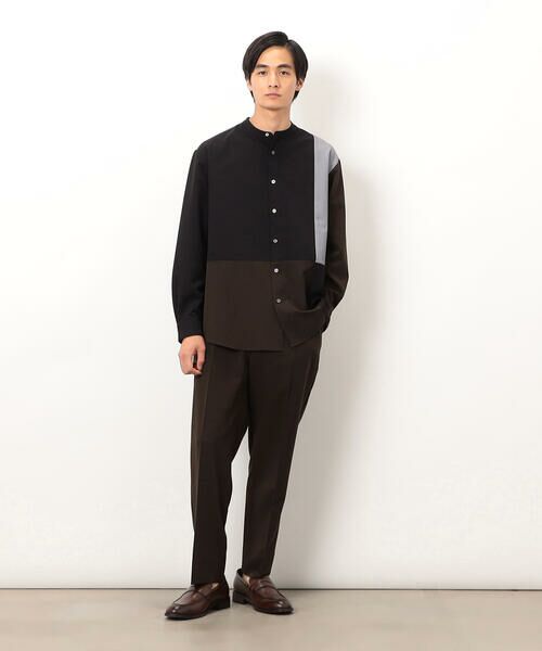 COMME CA ISM / コムサイズム シャツ・ブラウス | ウールライク バンドカラーブロッキング 長袖シャツ | 詳細14