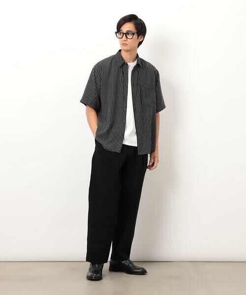 し様 ストライププリント ショートポイントカラー 半袖シャツ