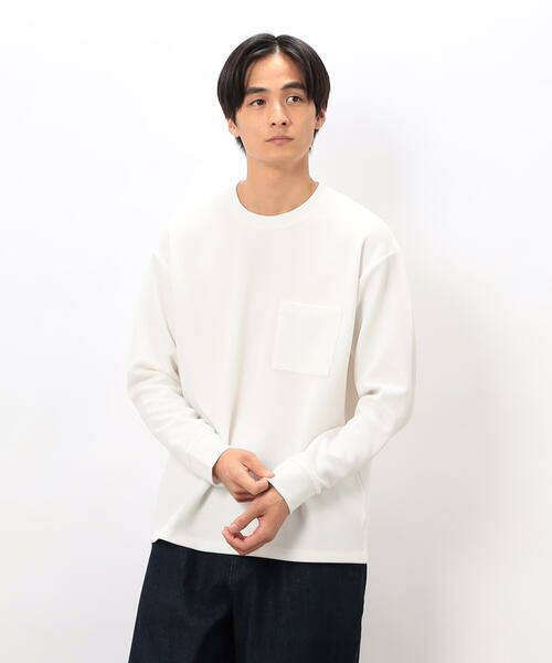 COMME CA ISM / コムサイズム Tシャツ | 膨れジャカード 長袖 Tシャツ(ホワイト)