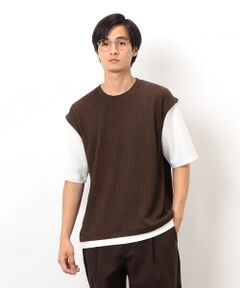 COMME CA ISM / コムサイズム Tシャツ | ケーブル柄 ベスト フェイクレイヤード Ｔシャツ
