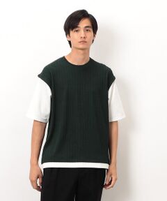 COMME CA ISM / コムサイズム Tシャツ | ケーブル柄 ベスト フェイクレイヤード Ｔシャツ