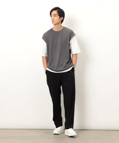 COMME CA ISM / コムサイズム Tシャツ | ケーブル柄 ベスト フェイクレイヤード Tシャツ | 詳細1