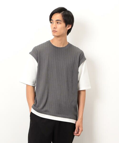 COMME CA ISM / コムサイズム Tシャツ | ケーブル柄 ベスト フェイクレイヤード Tシャツ | 詳細4