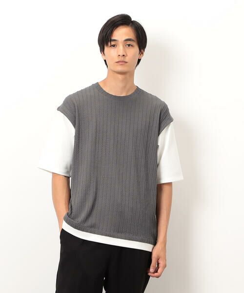 COMME CA ISM / コムサイズム Tシャツ | ケーブル柄 ベスト フェイクレイヤード Tシャツ | 詳細5