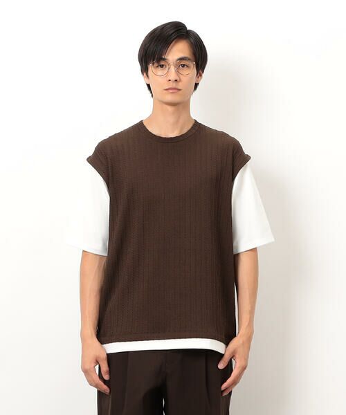 COMME CA ISM / コムサイズム Tシャツ | ケーブル柄 ベスト フェイクレイヤード Tシャツ | 詳細11